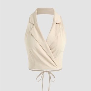 Solid Lapel Collar Crop Top